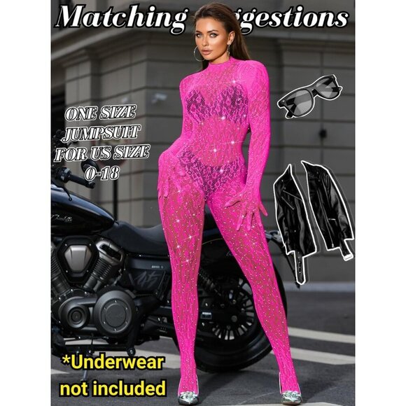 🆕Women Pink Sexy Lace Jumpsuit Leopard Fishnet Bodysuit Outfits Mesh Lingerie - Picture 4 of 7